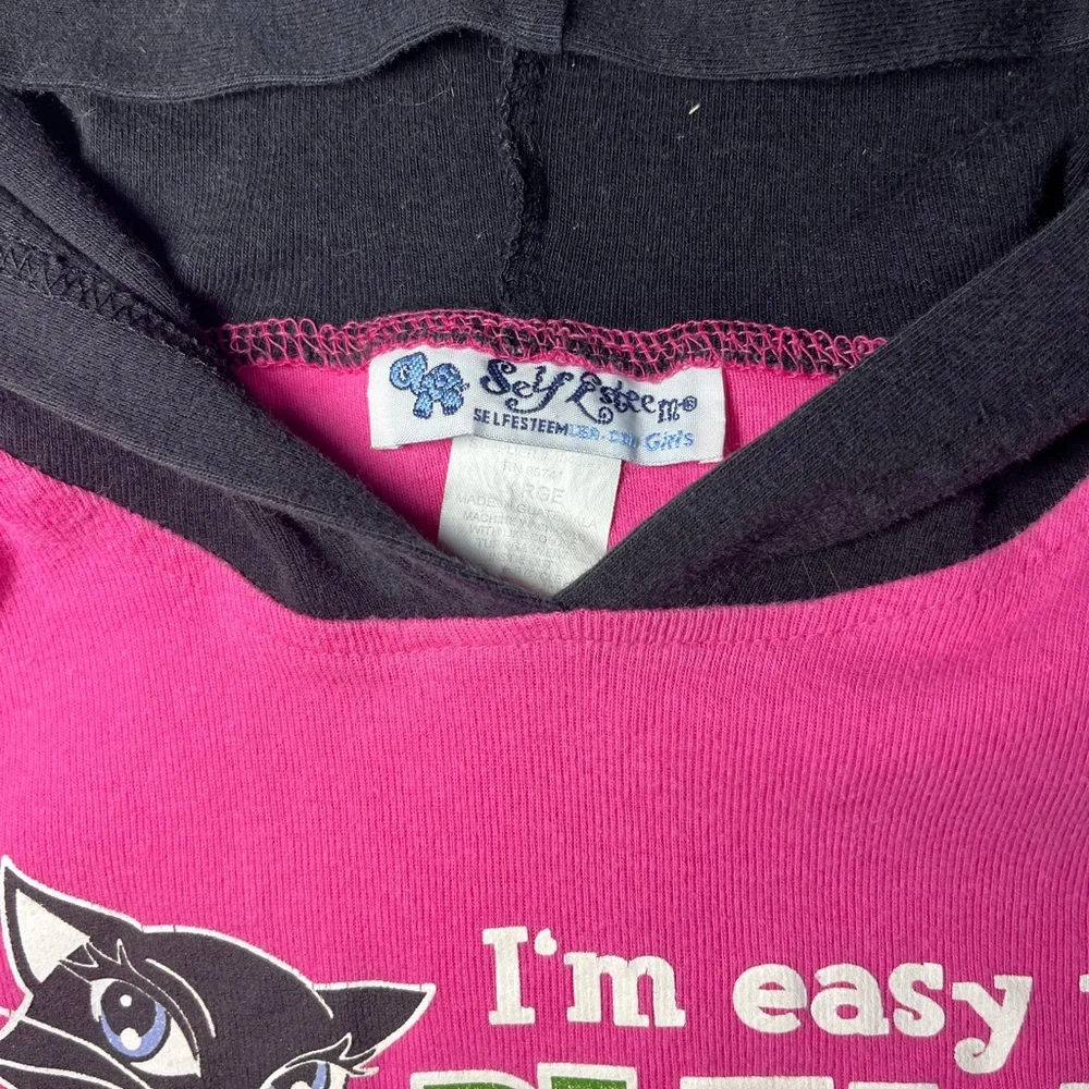 Vintage Y2K Self Esteem Girls Cat Graphic Pink Black‎ Hoodie Size Large